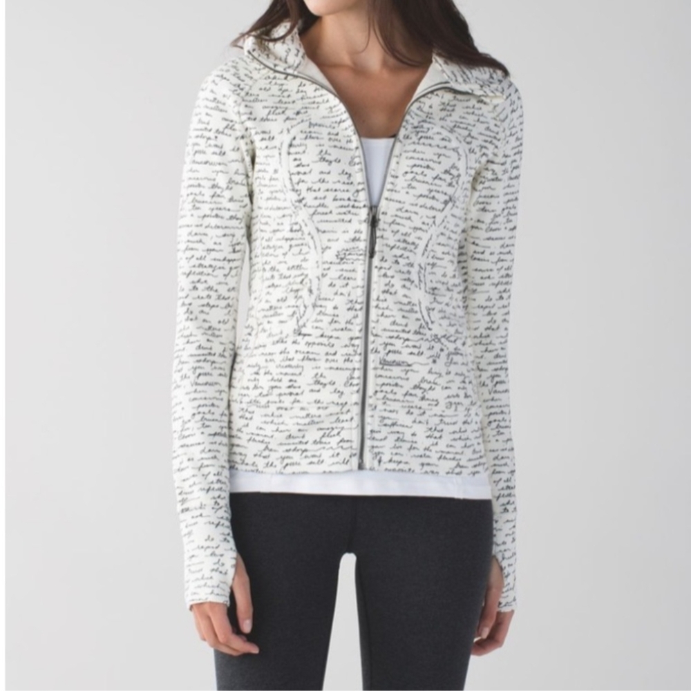 Rare Lululemon scuba Black And Brown Script Print‎ Zip-Up Jacket 6
